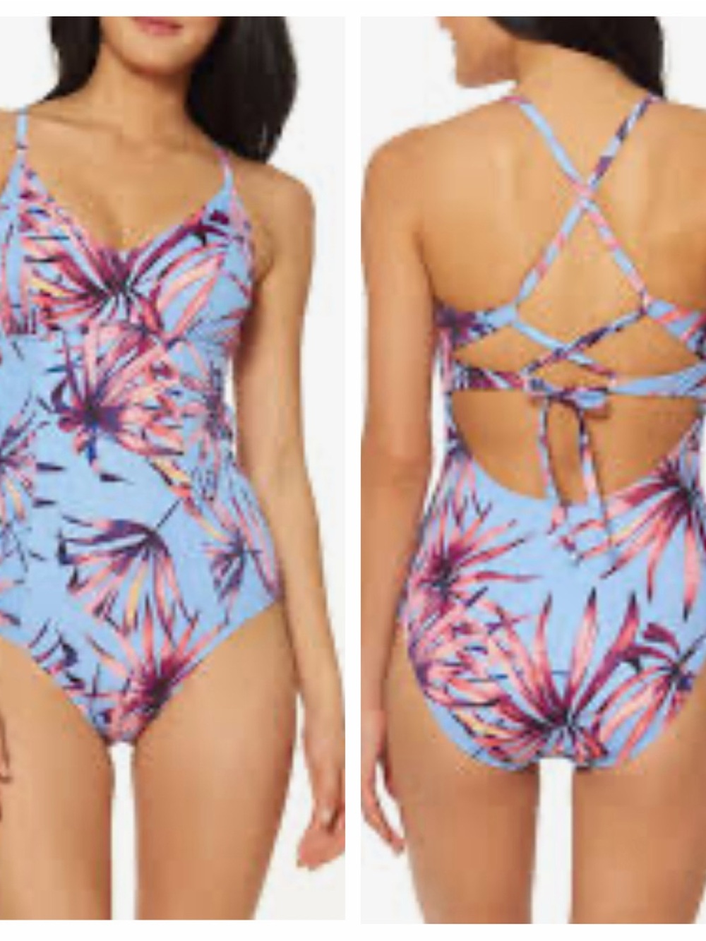 NWT Jessica Simpson Palmy Days Printed Smockedsides Onepiece Swimsuit Sz: S
